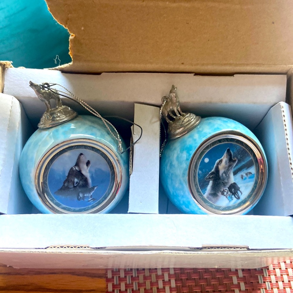 Not For Sale - Bradford Editions Wolf Wilderness Christmas Ornaments Set of 2